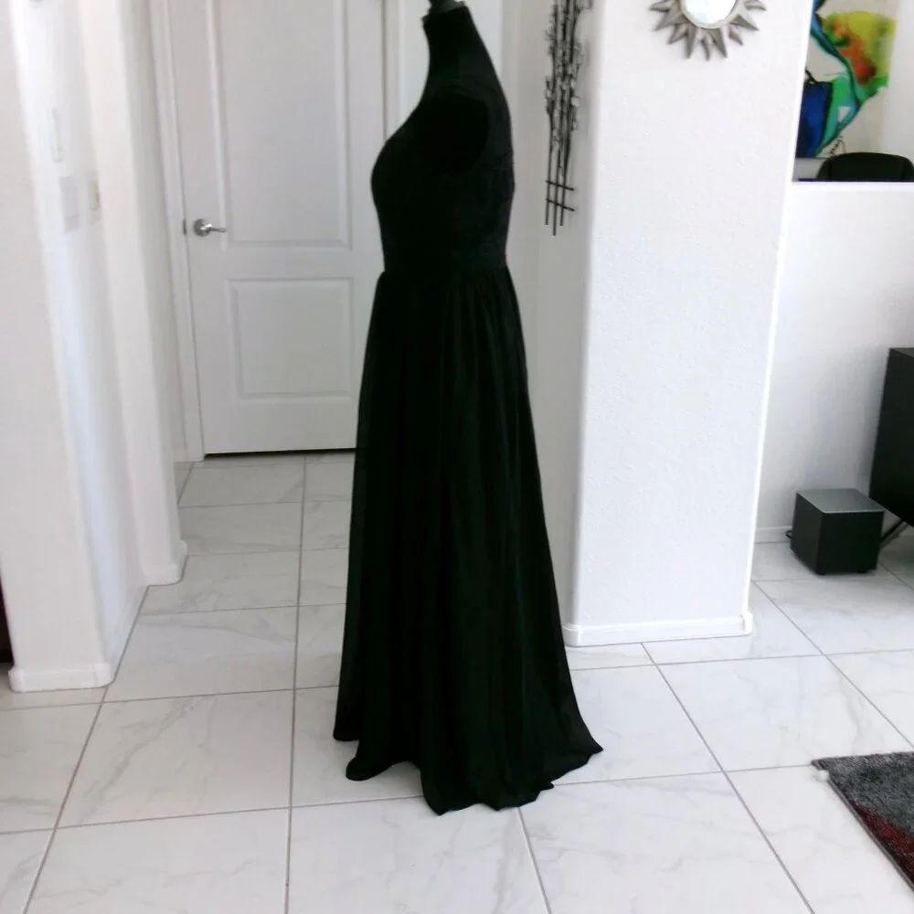 New Black One Shoulder Chiffon Gown Formal Dress M 6 S 4 Lace Top Formal - Picture 9 of 15